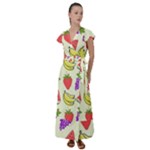 Fruits Pattern Background Food Flutter Sleeve Maxi Dress