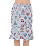 Christmas Cartoon Pattern Short Mermaid Skirt