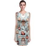 Christmas Cartoon Pattern Sleeveless Velvet Midi Dress