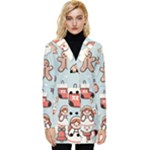 Christmas Cartoon Pattern Button Up Hooded Coat 