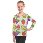 Fruits Pattern Background Food Kids  Long Mesh T-Shirt
