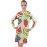 Fruits Pattern Background Food Long Sleeve Hoodie Dress