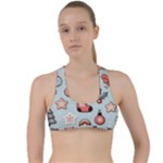 Christmas Cartoon Pattern Criss Cross Racerback Sports Bra