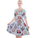 Christmas Cartoon Pattern Quarter Sleeve A-Line Dress
