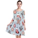 Christmas Cartoon Pattern Quarter Sleeve Waist Band Dress