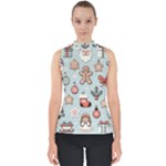 Christmas Cartoon Pattern Mock Neck Shell Top