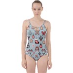Christmas Cartoon Pattern Cut Out Top Tankini Set