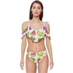 Fruits Pattern Background Food Ruffle Edge Tie Up Bikini Set	