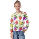 Fruits Pattern Background Food Kids  Long Sleeve T-Shirt with Frill 
