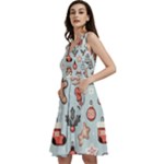 Christmas Cartoon Pattern Sleeveless V-Neck Skater Dress with Pockets