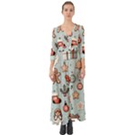 Christmas Cartoon Pattern Button Up Boho Maxi Dress