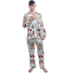 Christmas Cartoon Pattern Men s Long Sleeve Satin Pajamas Set