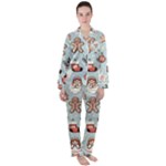 Christmas Cartoon Pattern Women s Long Sleeve Satin Pajamas Set	