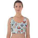 Christmas Cartoon Pattern Velvet Crop Top