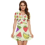Fruits Pattern Background Food V-Neck High Waist Chiffon Mini Dress