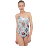 Christmas Cartoon Pattern Classic One Shoulder Swimsuit