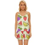 Fruits Pattern Background Food V-Neck Satin Pajamas Set