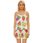 Fruits Pattern Background Food Satin Pajama Short Set