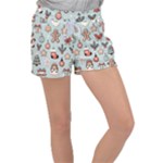 Christmas Cartoon Pattern Women s Velour Lounge Shorts