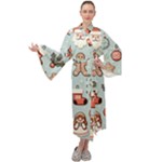 Christmas Cartoon Pattern Maxi Velvet Kimono