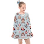 Christmas Cartoon Pattern Kids  Long Sleeve Dress