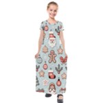 Christmas Cartoon Pattern Kids  Short Sleeve Maxi Dress