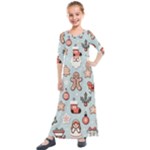 Christmas Cartoon Pattern Kids  Quarter Sleeve Maxi Dress