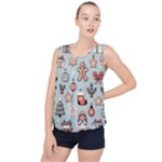 Christmas Cartoon Pattern Bubble Hem Chiffon Tank Top