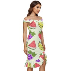 Off Shoulder Ruffle Split Hem Bodycon Dress 