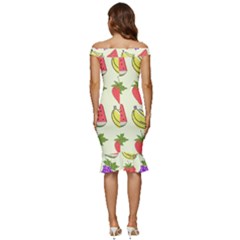 Off Shoulder Ruffle Split Hem Bodycon Dress 