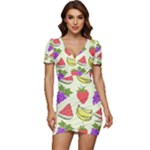 Fruits Pattern Background Food Low Cut Cap Sleeve Mini Dress