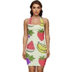 Fruits Pattern Background Food Sleeveless Wide Square Neckline Ruched Bodycon Dress