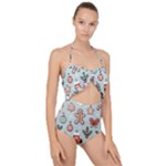 Christmas Cartoon Pattern Scallop Top Cut Out Swimsuit
