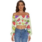 Fruits Pattern Background Food Long Sleeve Crinkled Weave Crop Top