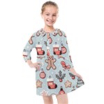 Christmas Cartoon Pattern Kids  Quarter Sleeve Shirt Dress