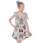 Christmas Cartoon Pattern Kids  Tie Up Tunic Dress