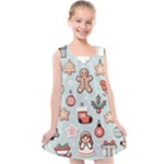 Christmas Cartoon Pattern Kids  Cross Back Dress