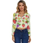 Fruits Pattern Background Food Long Sleeve V-Neck Top