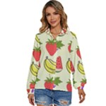 Fruits Pattern Background Food Women s Long Sleeve Button Up Shirt