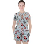 Christmas Cartoon Pattern Women s T-Shirt and Shorts Set