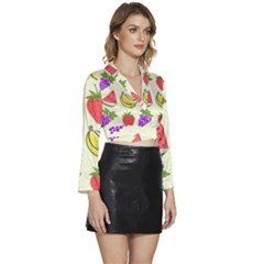 Long Sleeve Tie Back Satin Wrap Top 