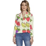 Fruits Pattern Background Food Women s Long Sleeve Revers Collar Cropped Jacket