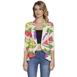 Fruits Pattern Background Food Women s 3/4 Sleeve Ruffle Edge Open Front Jacket
