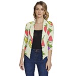 Fruits Pattern Background Food Women s Draped Front 3/4 Sleeve Shawl Collar Jacket