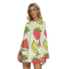 Round Neck Long Sleeve Bohemian Style Chiffon Mini Dress 