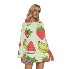 Round Neck Long Sleeve Bohemian Style Chiffon Mini Dress 