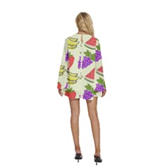 Round Neck Long Sleeve Bohemian Style Chiffon Mini Dress 