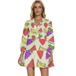Fruits Pattern Background Food V-Neck Placket Mini Dress