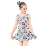 Christmas Cartoon Pattern Kids  Skater Dress Swimsuit