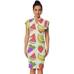 Vintage Frill Sleeve V-Neck Bodycon Dress 
